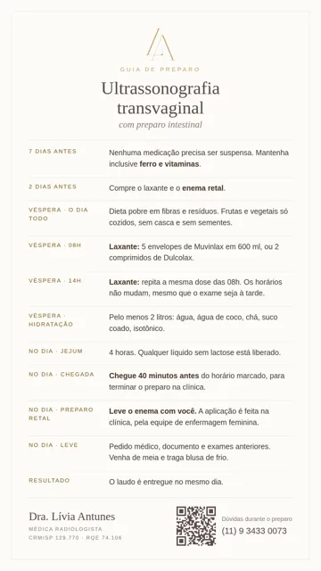 Cartão-resumo do preparo da ultrassonografia